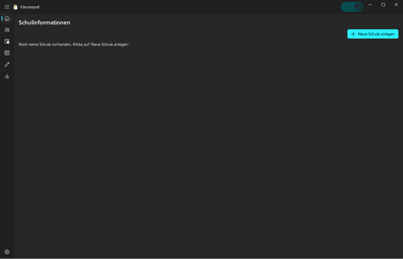 Klassenpult Schulinformationen mit Neue Schule anlegen Button