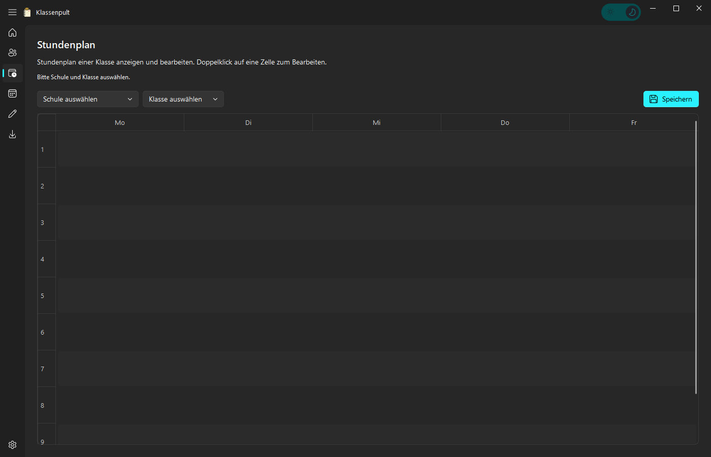 Klassenpult Stundenplan Mo–Fr mit Stunde 1–12 Raster